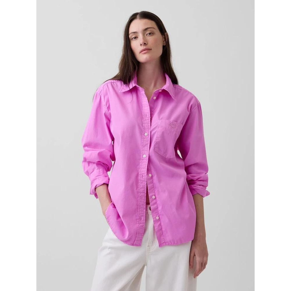 NEW Gap Cotton Collated Long Sleeve Button Front Poplin Shirt Pink XL